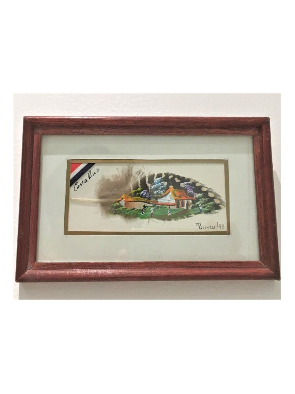 Miniature Painting On Bird Feather Signed Framed